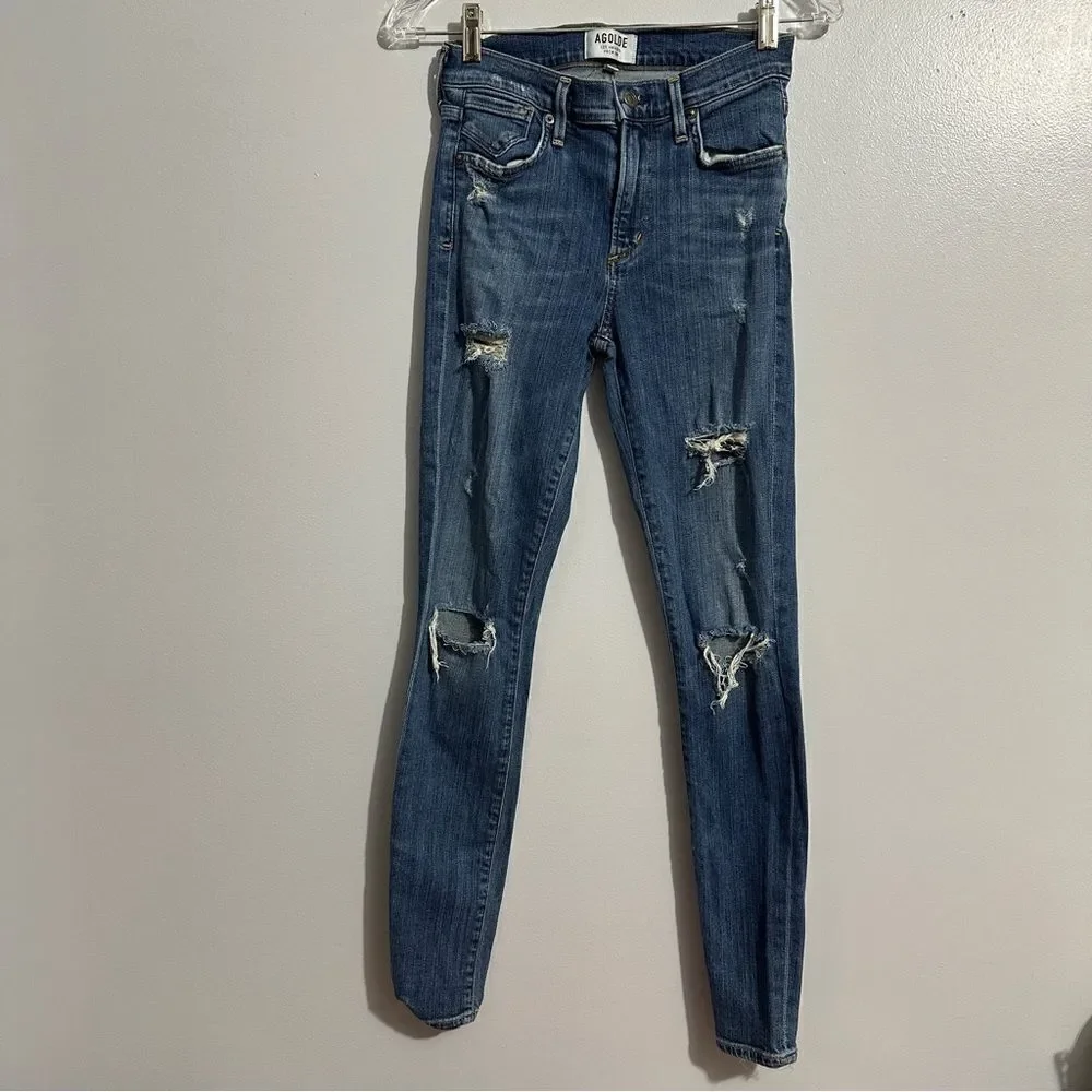 Agolde Jeans Womens 25 Blue Denim Distressed Skinny Straight Leg Casual Bottoms